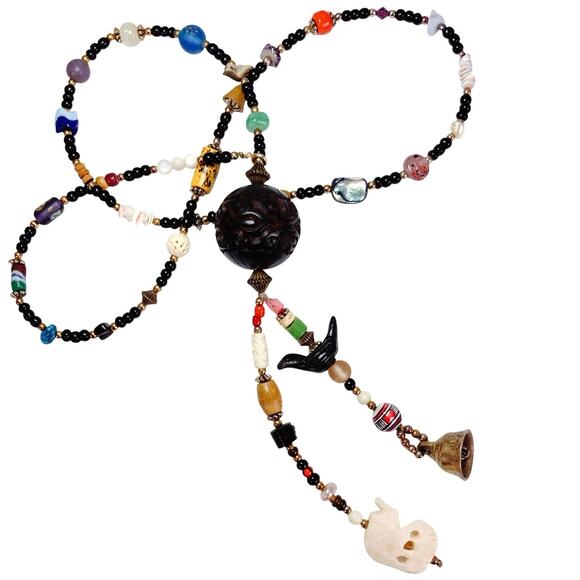 VTG Necklace Treasure Glass Carved Shell Gemstone Coral Trade Style Bead Heishi - Picture 2 of 14